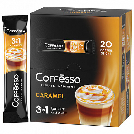 Кофе растворимый порционный COFFESSO "3 в 1 Caramel", пакетик 14 г, 102906