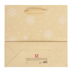 Пакет подарочный (1 шт.) новогодний, 20х8х20 см, "Snowflakes", прозрачное окно, крафт, ЗОЛОТАЯ СКАЗКА, 592444