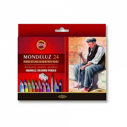 Карандаши цветные акварельные художественные KOH-I-NOOR "Mondeluz", 24цв., кисть, точилка, европодвес 3711/24, 3711024003KZ