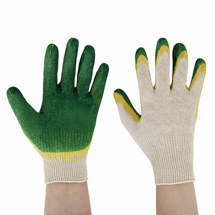 Перчатки хлопчатобумажные износостойкие ДВОЙНОЙ облив, 13 класс, КОМПЛЕКТ 100 ПАР, LAIMA ЛЮКС, 608673