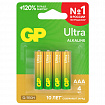 Батарейки КОМПЛЕКТ 4 шт., GP Ultra G-Tech, AAA (LR03, 24А), алкалиновые, мизинчиковые, 24AUA21-2CRSBC4