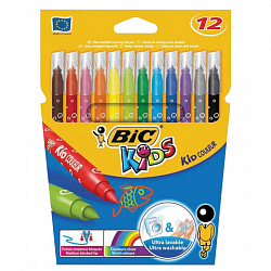 Фломастеры BIC "Kid Couleur", 12 цветов, суперсмываемые, вентилируемый колпачок, европодвес, 9202932