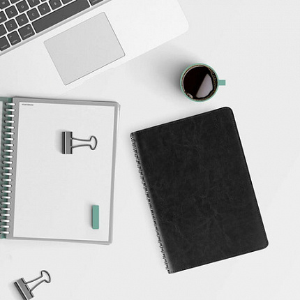 Тетрадь А5 (148x218 мм), BRAUBERG "Office PRO", гибкая, под кожу, гребень, 80 л., черная, 111046