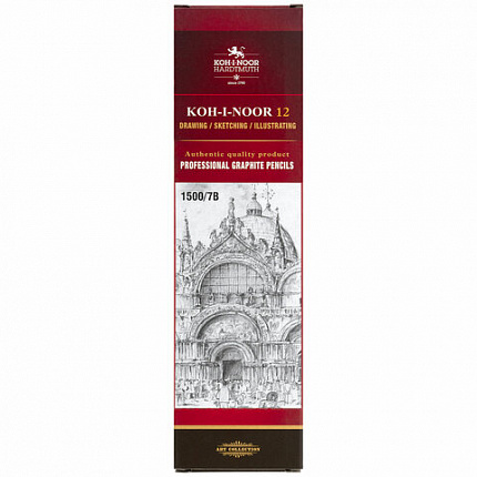 Карандаш чернографитный KOH-I-NOOR 1500, 1 шт., 7B, корпус желтый, заточенный, 150007B01170RU