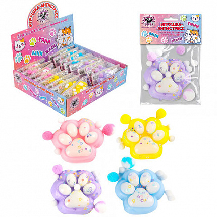 Игрушка-антистресс "ДВУХЦВЕТНАЯ КОШАЧЬЯ ЛАПКА С ПОМПОНАМИ", 7х6 см, ассорти 4 вида, дисплей, JOLLY JOT (ДЖОЛЛИ ДЖОТ), 665768