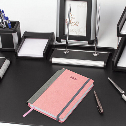 Ежедневник датированный 2026 А5 138x213 мм, BRAUBERG "Mosaic", под кожу, карман для ручки, розовый, 117115