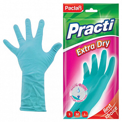 Перчатки МНОГОРАЗОВЫЕ резиновые PACLAN "Extra Dry", хлопчатобумажное напыление, 100% флок, размер 7,5-8, M (средний), синие, вес 52 г, 7340, 407341