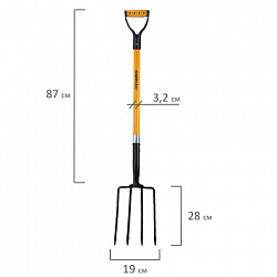 Вилы копальные стальные 19х28 см, ОБЩАЯ ДЛИНА 115 см, черенок стекловолокно, V-ручка, RABBITEX (РАББИТЕКС) "FIBERGLASS", 700491