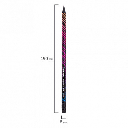 Карандаш чернографитный BRAUBERG "RHOMBUS", 1 шт., HB, с ластиком, корпус ассорти, 181755