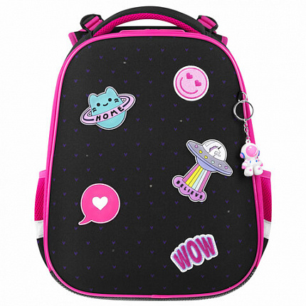 Ранец BRAUBERG PREMIUM, 2 отделения, с брелком, "Space sweets", LED ЛАМПОЧКИ, 38х29х16 см, 272020