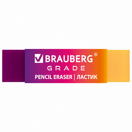 Ластик полупрозрачный BRAUBERG "Grade", 60x15x10 мм, картонный держатель, цвет ассорти, 271997