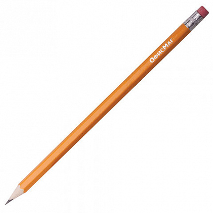 Карандаши чернографитные простые с ластиком HB, ВЫГОДНАЯ УПАКОВКА КОМПЛЕКТ 48 штук, ОФИСМАГ, 180639