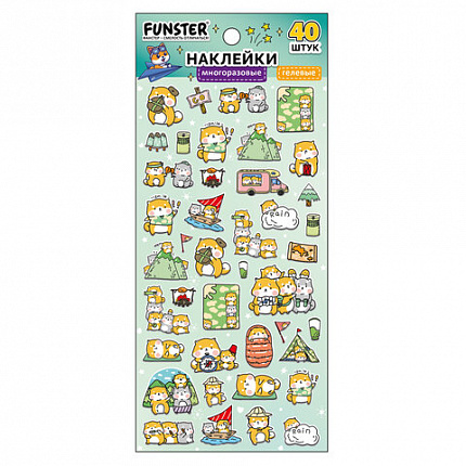Наклейки гелевые "Зверяшки-обаяшки", 17,5х9 см, ассорти 12 видов, FUNSTER (ФАНСТЕР), 666085