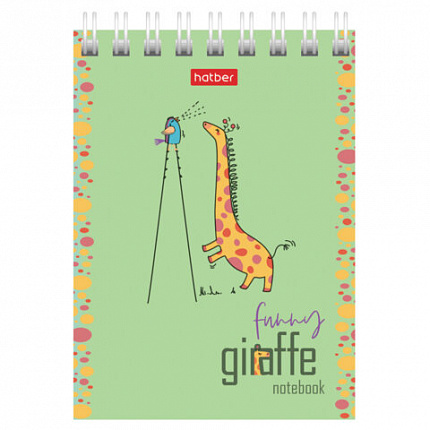 Блокнот МАЛЫЙ ФОРМАТ А7, 60 л., гребень, картон, клетка, HATBER, "Веселый жираф", 081165, 60Б7В1гр