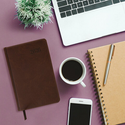 Ежедневник датированный 2026, А5, 138х213 мм, BRAUBERG "Impression", под кожу, коричневый, 117511