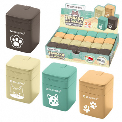 Точилка кросс-серия МИЛЫЕ КОТЫ, с контейнером, корпус ассорти, BRAUBERG, 273226