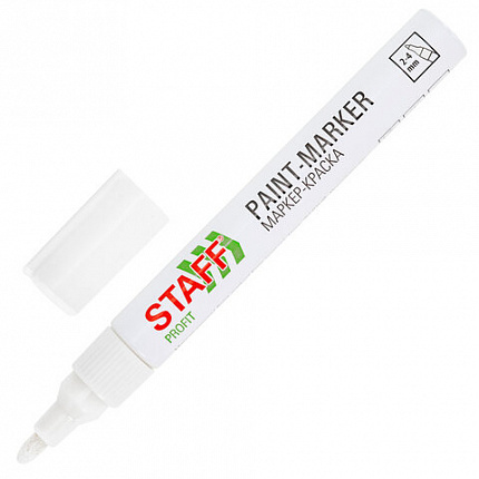 Маркер-краска лаковый (paint marker) 2-4 мм, БЕЛЫЙ, НИТРО-ОСНОВА, STAFF PROFIT, для любых поверхностей, 152577