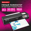 Умный ламинатор BRAUBERG SMART JET, формат А3, с функцией АВТОДЕТЕКЦИИ толщины пленки 60-250 мкм, быстрый нагрев 50 сек., 100 см/мин, 532271