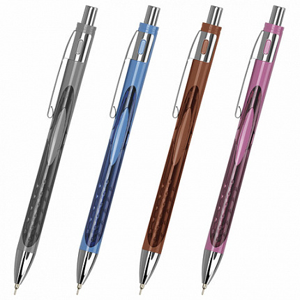 Ручка шариковая автоматическая с грипом BRAUBERG "STYLE RT", СИНЯЯ, игольчатый наконечник 0,7 мм, линия письма 0,35 мм, 144324