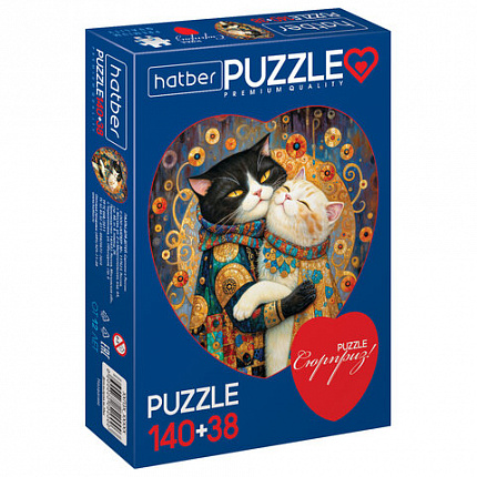Пазл картонный 2 в 1 "ДВА СЕРДЦА" Premium, 140 + 38 элементов, ассорти, размер поля 270х280 мм, 100х110 мм, HATBER