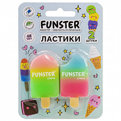 Ластик фигурный FUNSTER (ФАНСТЕР) "АЙСКРИМ", НАБОР 2 ШТУКИ, 55х29х12 мм, экологичный ПВХ, блистер, 274016