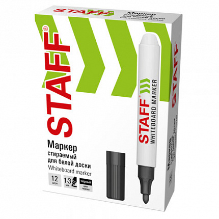 Маркер стираемый для белой доски ЧЕРНЫЙ, STAFF "BASIC" WBM-200, 1-3 мм, хххххх, 152638