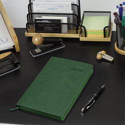 Ежедневник датированный 2026 А5 138x213 мм, BRAUBERG "Stylish", под кожу, гибкий, зеленый, 117102