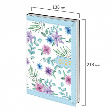 Ежедневник датированный 2027 А5 138x213мм BRAUBERG Vista Evoke, под кожу, твердый, Blue pattern, 117964