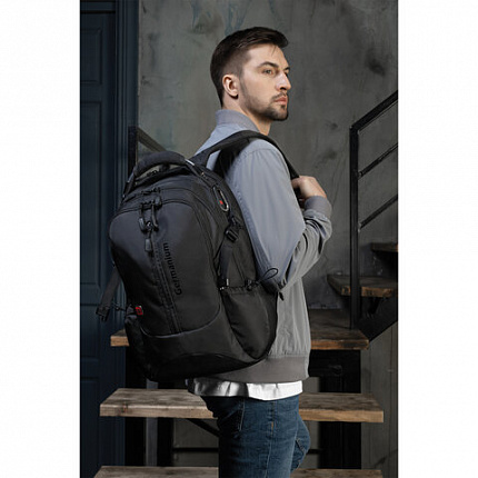 Рюкзак GERMANIUM "S-02" универсальный, с отделением для ноутбука, усиленная ручка, черный, 47х31х16 см, 226948