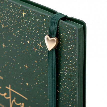 Блокнот B6 130x184мм BRAUBERG "Stellar", под кожу, 80 листов, фольга, резинка, клетка, зеленый, 118653