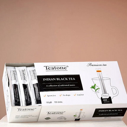 Чай TEATONE "Indian black tea" черный индийский, 100 стиков по 1,8 г, 1246