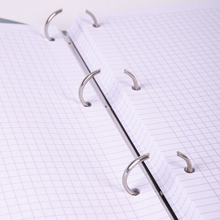 Тетрадь на кольцах БОЛЬШАЯ А4 (240х310 мм), 120 листов, под кожу, клетка, BRAUBERG "Joy", бирюзовый/серо-голубой, 404507