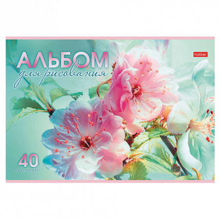 Альбом для рисования А4 40 л., скоба, обложка картон, HATBER, 205х290 мм, "Грация цветов", 085137, 40А4В