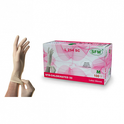 Перчатки латексные смотровые SFM Grip-Surface/ L 254 SC, Германия, 50 пар (100 штук), размер 8-9, L (большой)