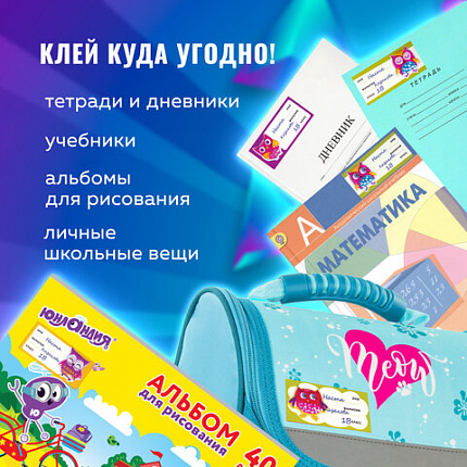 Наклейки для маркировки школьных принадлежностей "Совы", 12 штук, 14х21 см, ЮНЛАНДИЯ, 662710