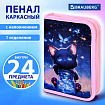 Пенал BRAUBERG с наполнением, 1 отделение, 1 откидная планка, 24 предмета, 21х14 см, "Кот с бабочками", 273530