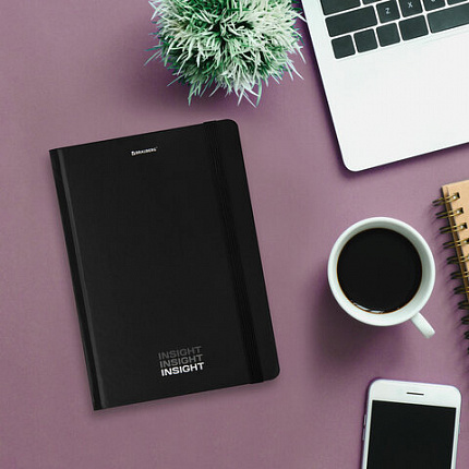 Блокнот с резинкой в клетку 96 л., А5 (145х203 мм), твердая обложка, BRAUBERG, "Insight", 113723