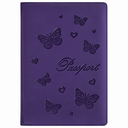 Обложка для паспорта STAFF, бархатный полиуретан, "Бабочки", фиолетовая, 237618