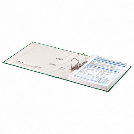 Папка-регистратор STAFF "Basic" БЮДЖЕТ с мраморным покрытием, 70 мм, без уголка, зеленая, 229620