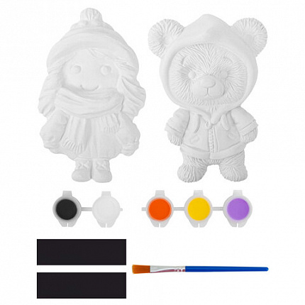 Фигурка-раскраска из гипса "С магнитом", с красками и кистью, ассорти, BRAUBERG KIDS, 666010
