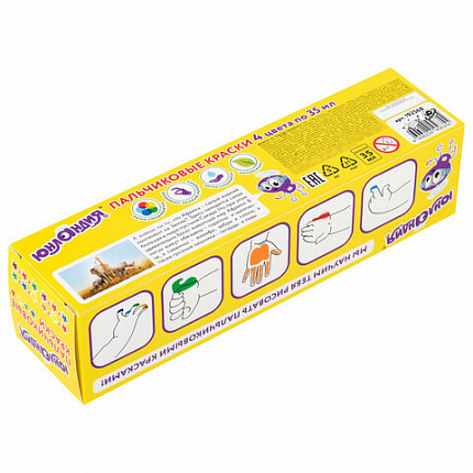 Краски пальчиковые для малышей от 1 года, классические цвета, 4 по 35 мл, ЮНЛАНДИЯ, 192568