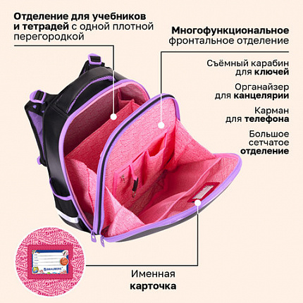 Ранец BRAUBERG SHINY, 2 отделения, с брелоком, "Милая мордочка", 38х28х14 см, 273142