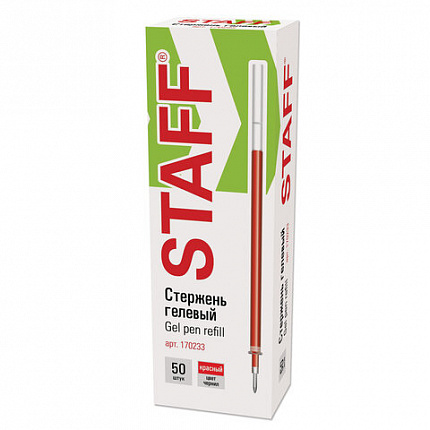 Стержень гелевый STAFF "Basic" GPR-232, 135 мм, КРАСНЫЙ, узел 0,5 мм, линия письма 0,35 мм, 170233