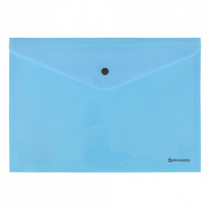 Папка-конверт с кнопкой BRAUBERG "Pastel", А4, до 100 листов, непрозрачная, аквамарин, 0,18 мм, 270474