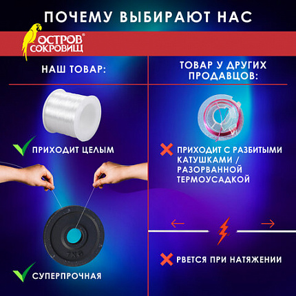 Леска для рукоделия, диаметр 0,3 мм, длина 350 м, прозрачная, ПРОЧНАЯ, ОСТРОВ СОКРОВИЩ, 665207