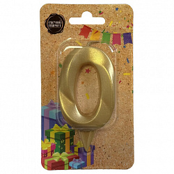 Свеча-цифра для торта "0", форма ГРАНЬ, золото, 7 см, на ножке, в блистере, 1698