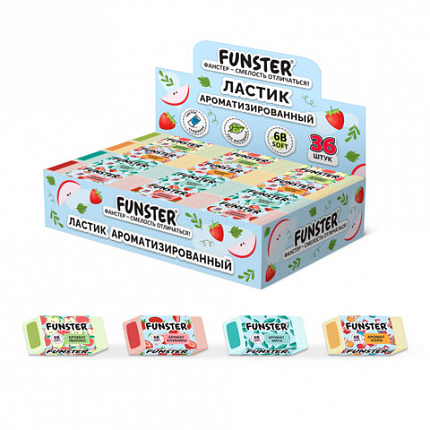 Ластик ароматизированный FUNSTER (ФАНСТЕР) SWEET, 54х23х11мм, ЭКО-ПВХ, картонный рукав, ассорти, 272727