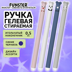 Ручка стираемая гелевая FUNSTER "CUTE ANIMALS", СИНЯЯ, корпус soft-touch ассорти, игольчатый узел 0,5 мм, линия письма 0,35 мм, 144434