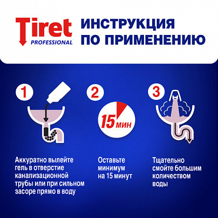 Средство для прочистки канализационных труб 1 л, TIRET (Тирет) Professional, гель