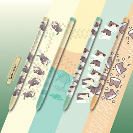 Ручка гелевая, кросс-серия "МИЛЫЕ КОТЫ", BRAUBERG,синяя, ассорти, игольчатый наконечник 0,5мм,144480